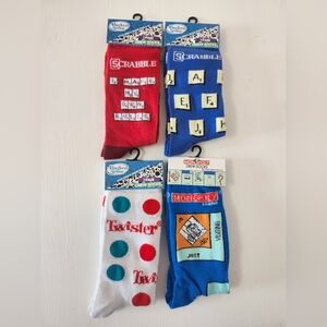 Hasbro Board Game  Novelty Socks Set - Scrabble, Twister, Monopoly 4 Pack NWT